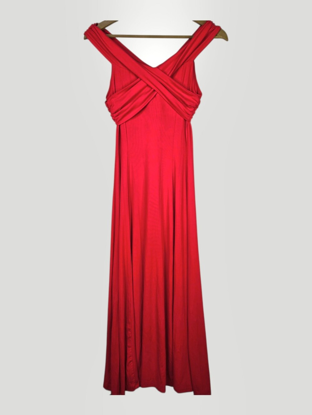 OGL Size S Vibrant Red Cross-cross Neckline Maxi Dress, Built-in Brami Bra NWT